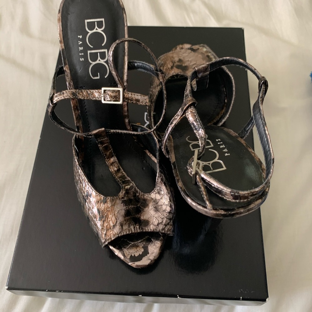 BCBG Paris Silver Viper Snake Heels